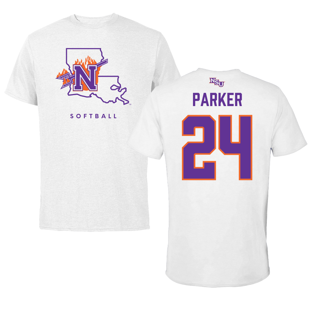 Northwestern State University Softball White Tee  - #24 Haley Parker