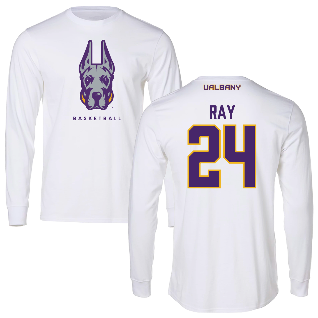 University at Albany Basketball White Long Sleeve  - #24 Abby Ray
