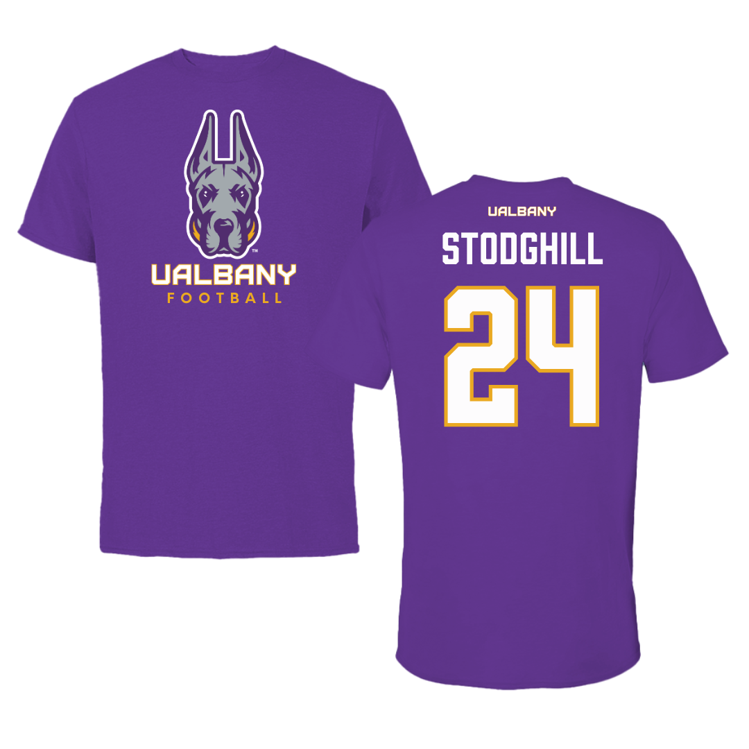 University at Albany Football Purple Tee  - #24 Cam Stodghill