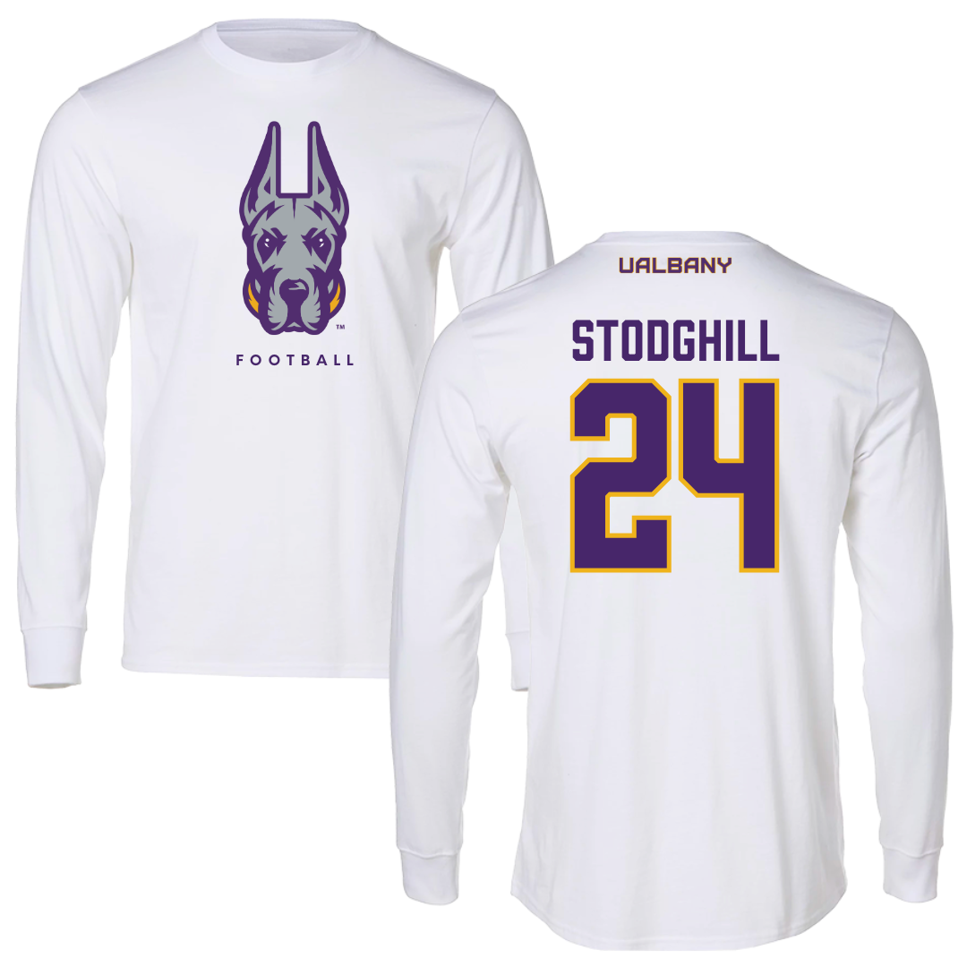 University at Albany Football White Long Sleeve  - #24 Cam Stodghill