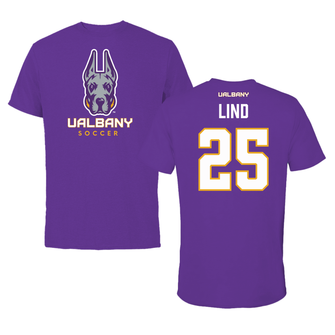 University at Albany Soccer Purple Tee  - #25 Zach Lind