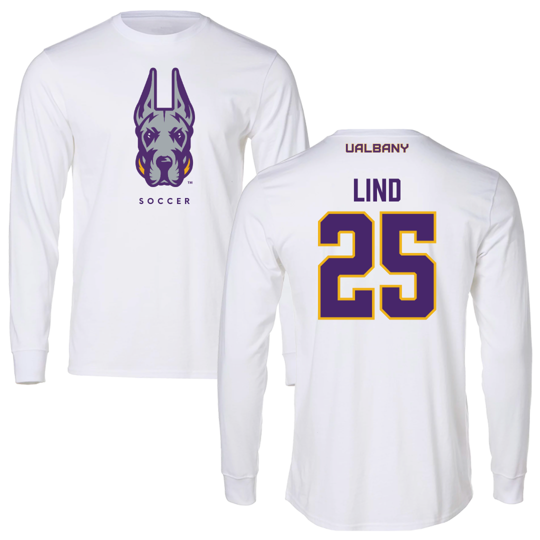 University at Albany Soccer White Long Sleeve  - #25 Zach Lind