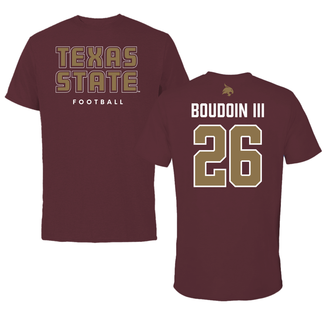 Texas State University Football Maroon Tee  - #26 Michael Boudoin III