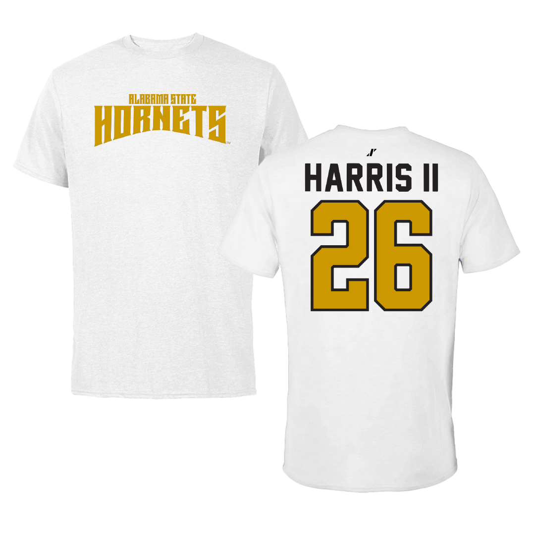 Alabama State University Football White Classic Tee - #26 Marcus Harris II