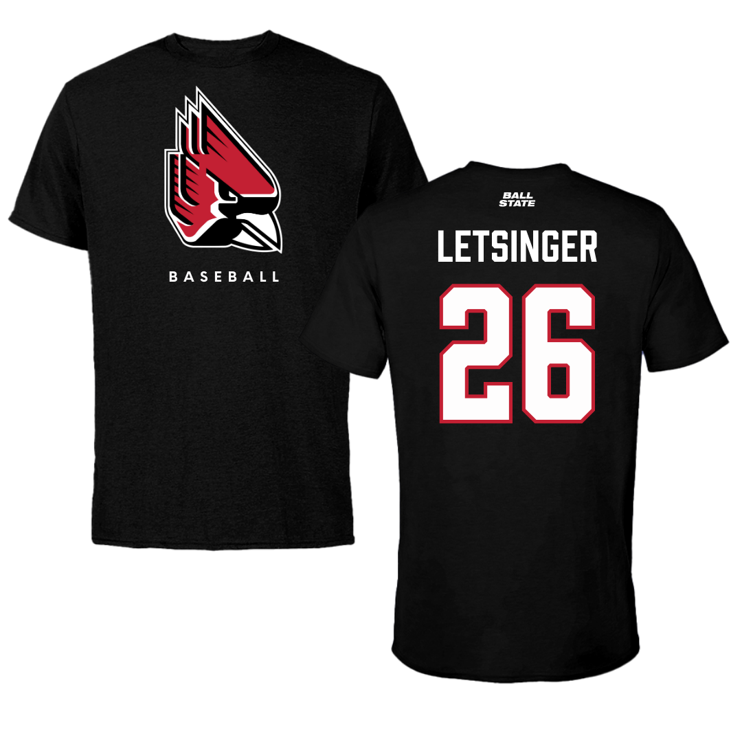 Ball State University Baseball Black Tee  - #26 Lucas Letsinger