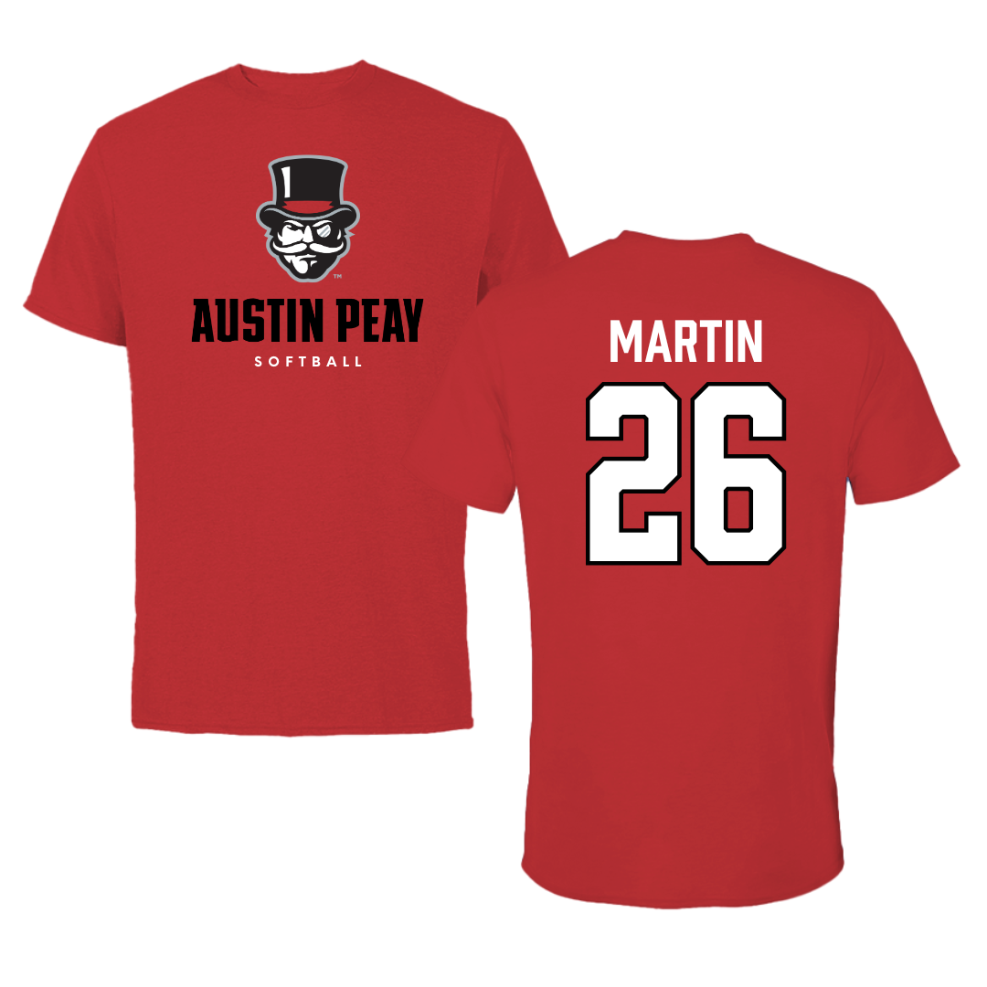 Austin Peay State University Softball Red Mascot Tee - #26 Ashley Martin