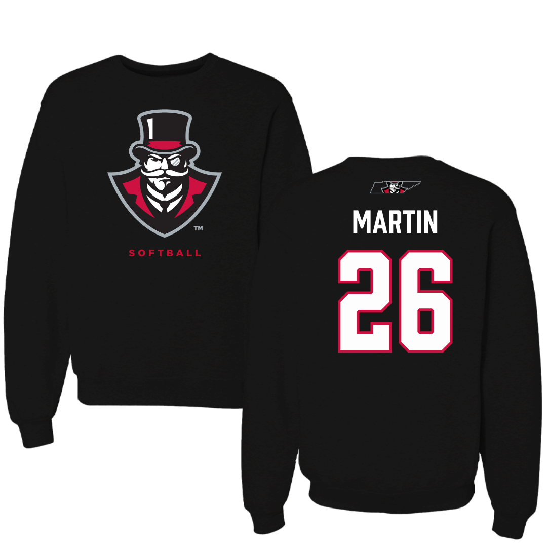 Austin Peay State University Softball Black Mascot Crewneck - #26 Ashley Martin
