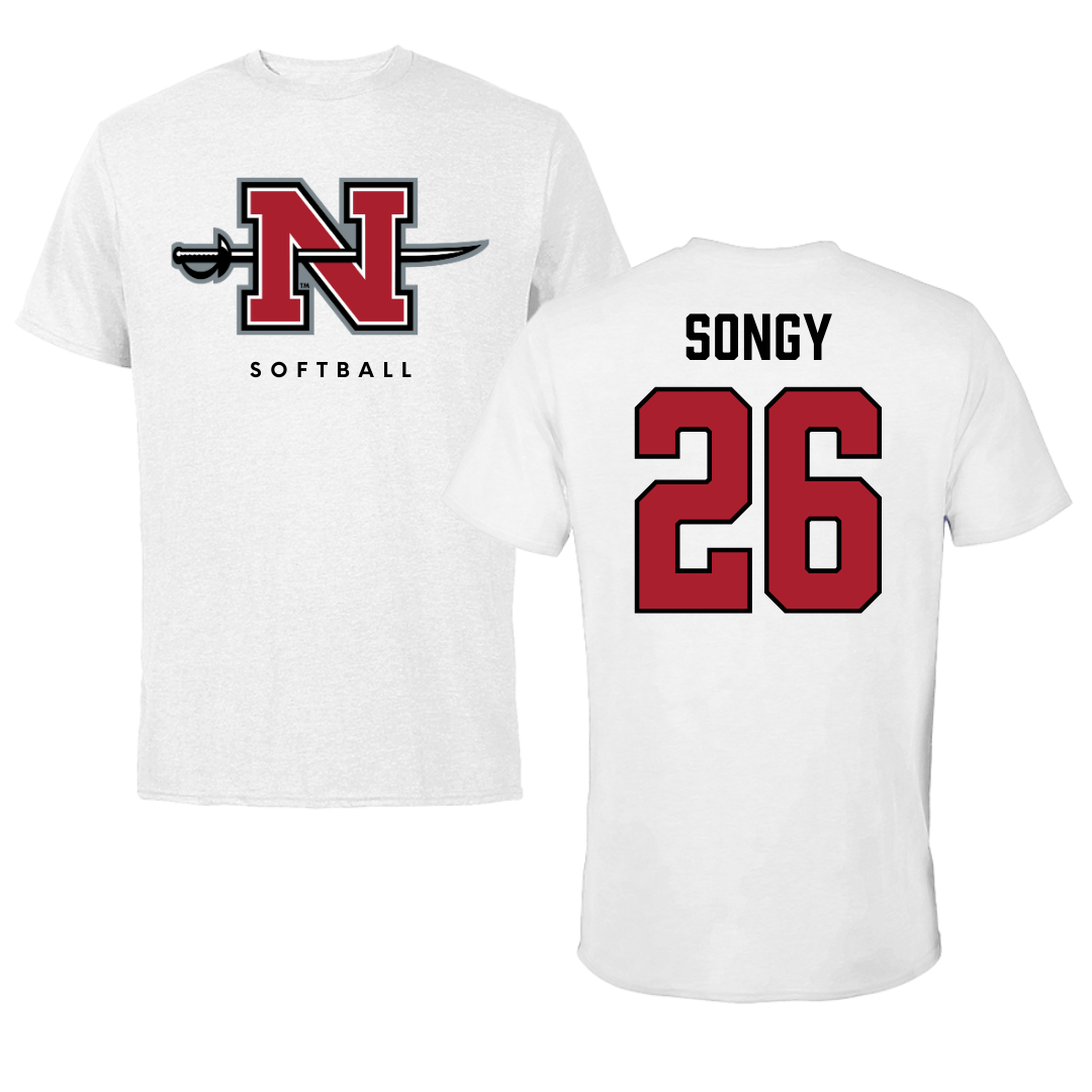 Camiseta blanca de softbol de la Universidad Estatal de Nicholls - #26 Brynne Songy
