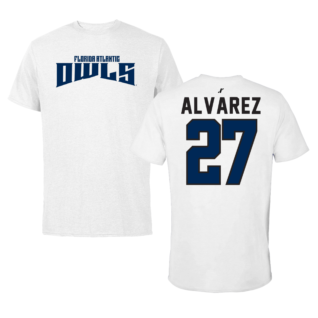 Florida Atlantic University Baseball White Classic Tee - #27 David Alvarez