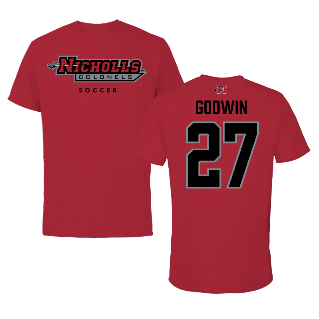 Nicholls State University Soccer Red Tee  - #27 Emma Godwin