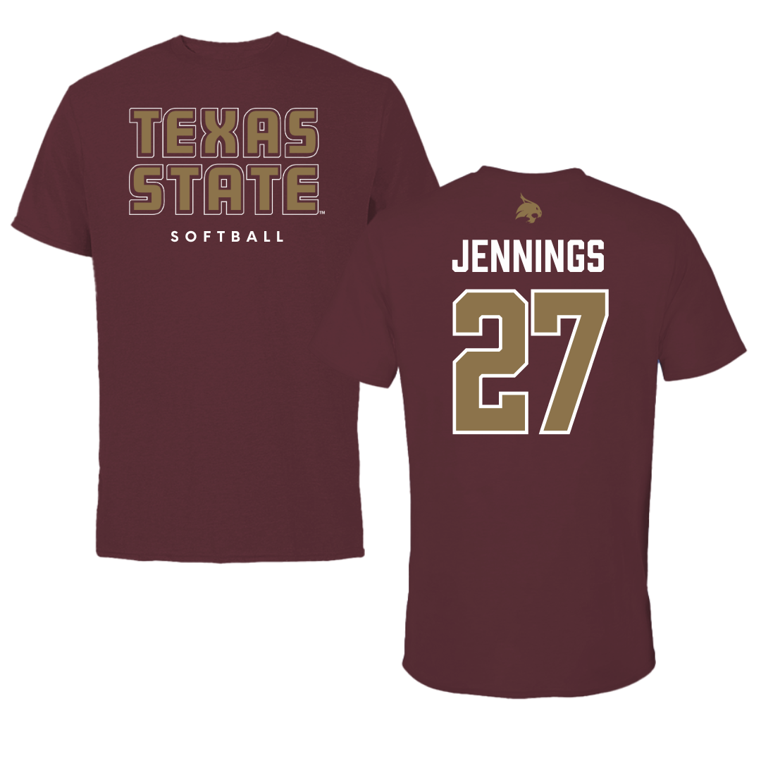 Texas State University Softball Maroon Tee  - #27 Abigail Jennings
