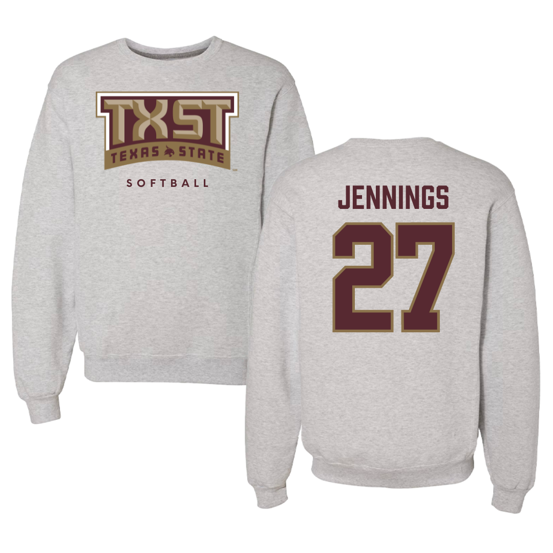 Texas State University Softball Gray Crewneck  - #27 Abigail Jennings