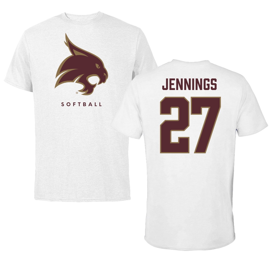 Texas State University Softball White Tee  - #27 Abigail Jennings