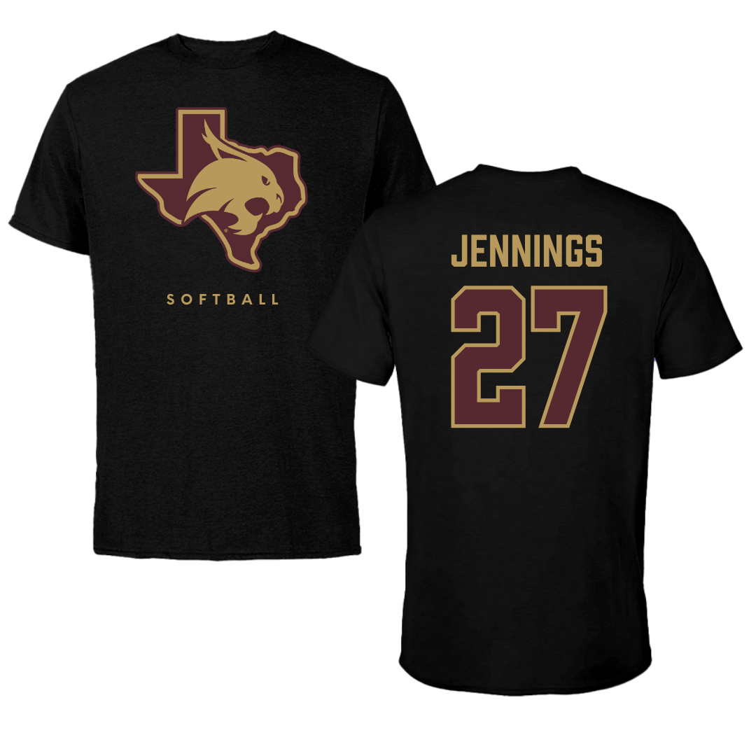 Texas State University Softball Black Tee  - #27 Abigail Jennings