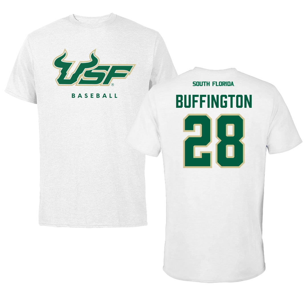 University of South Florida Baseball White Tee  - #28 Matthew Buffington