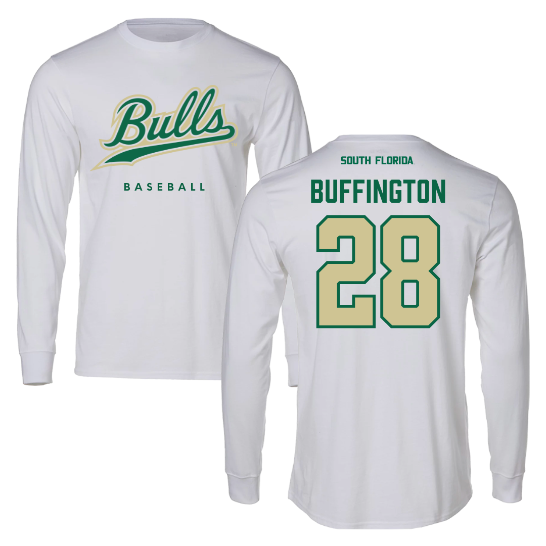 University of South Florida Baseball White Long Sleeve  - #28 Matthew Buffington