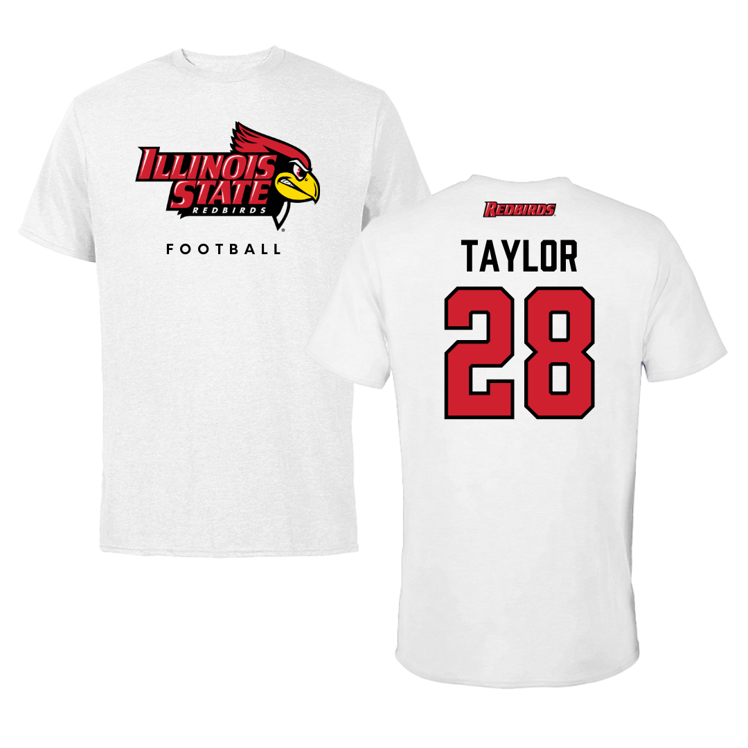 Illinois State University Football White Tee  - #28 Chris Taylor