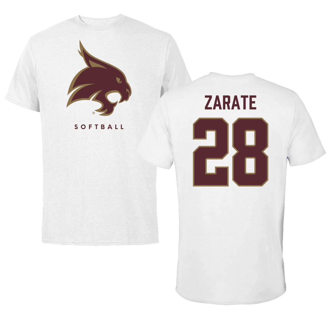 Texas State University Softball White Tee  - #28 Katarina Zarate