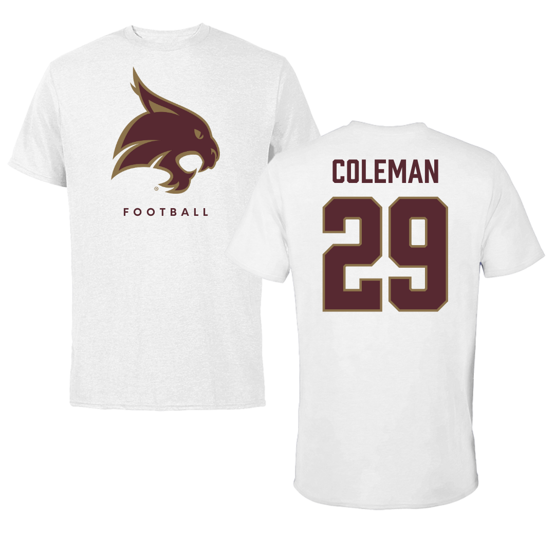 Texas State University Football White Tee  - #29 Caleb Coleman