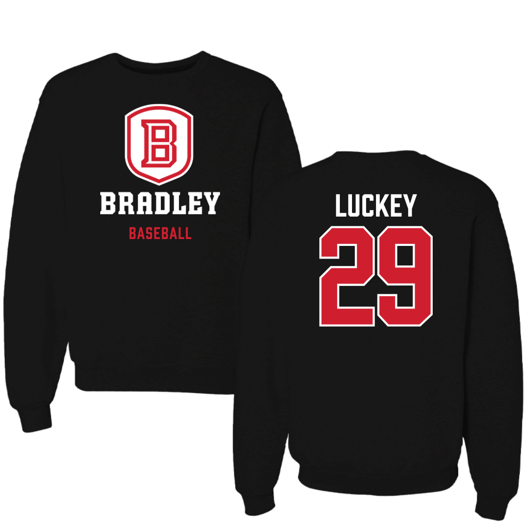 Bradley University Baseball Black Block Crewneck - #29 Cole Luckey