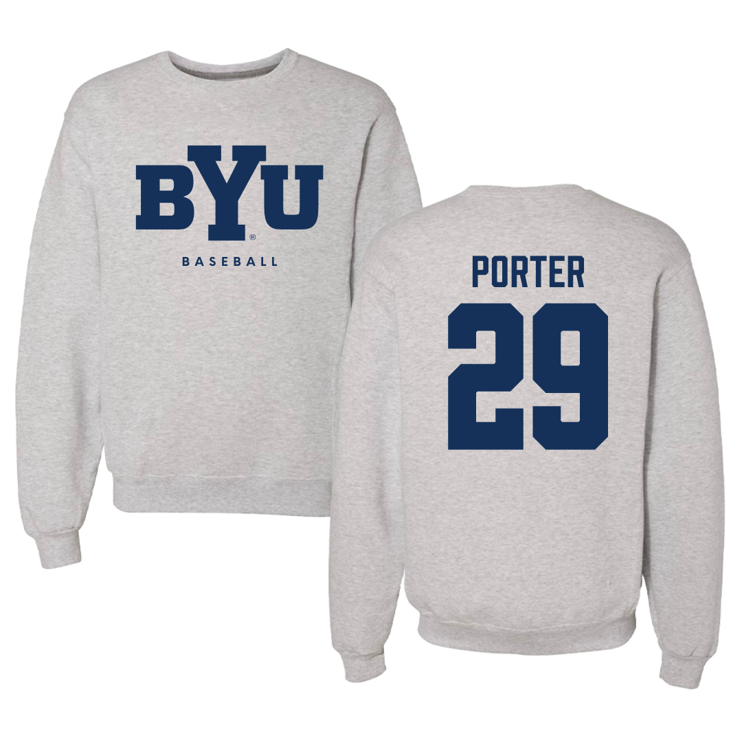 Brigham Young University Baseball Gray Crewneck  - #29 Jake Porter