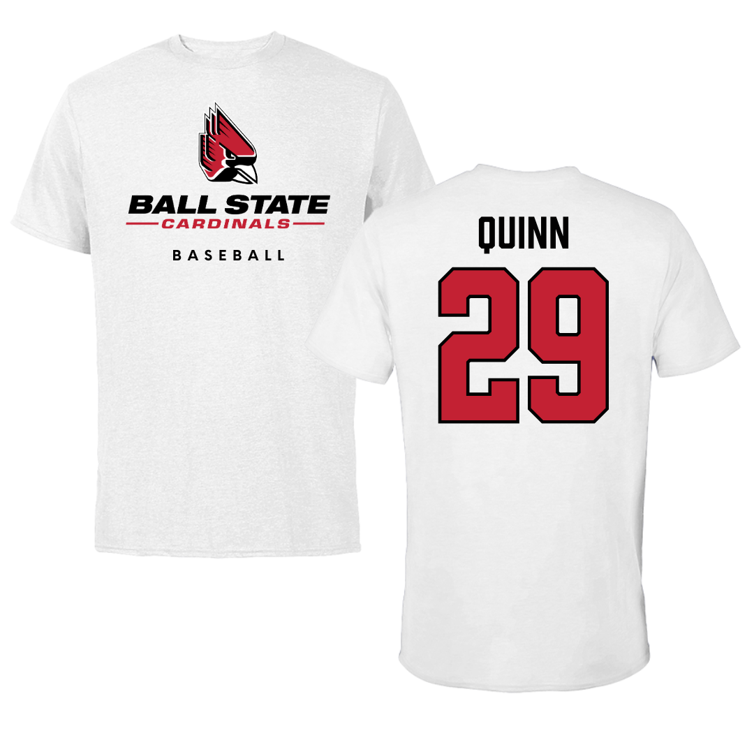 Ball State University Baseball White Tee  - #29 Owen Quinn