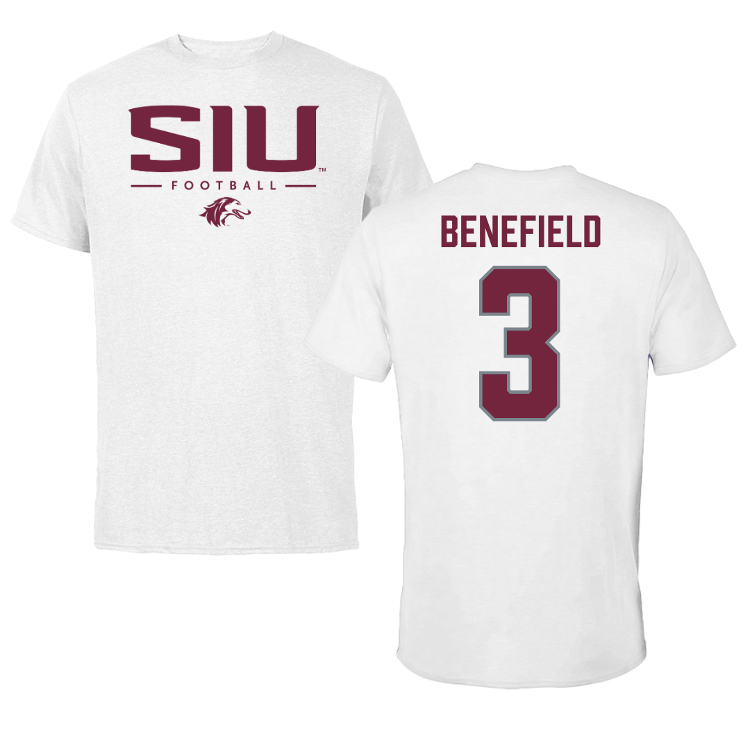 Southern Illinois University at Carbondale Football White Tee  - #3 Jaelin Benefield
