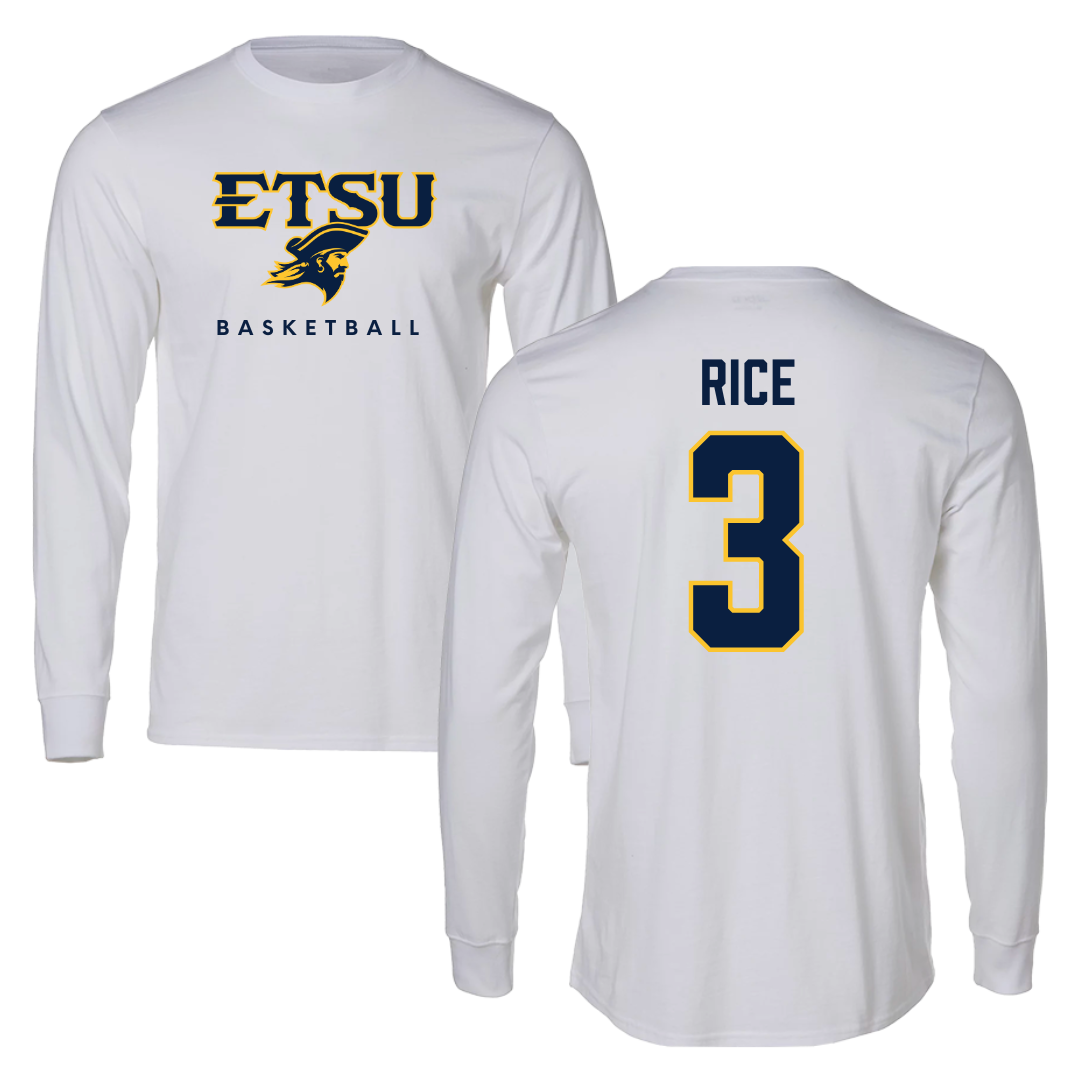 East Tennessee State University Basketball White Long Sleeve  - #3 Tyler Rice