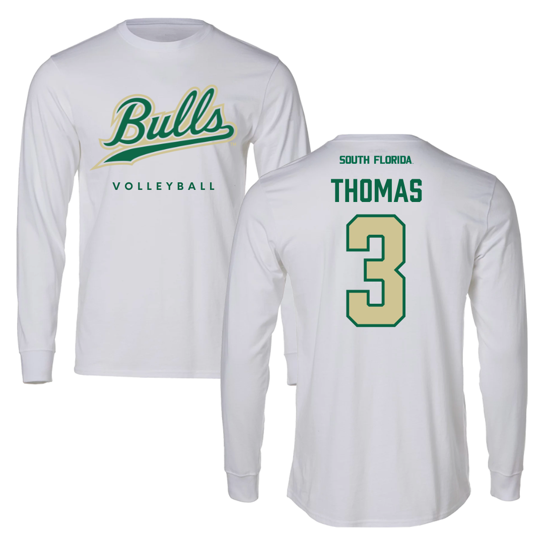 University of South Florida Volleyball White Long Sleeve  - #3 Miya Thomas