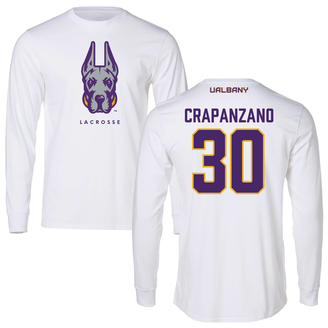 University at Albany Lacrosse White Long Sleeve  - #30 Christopher Crapanzano