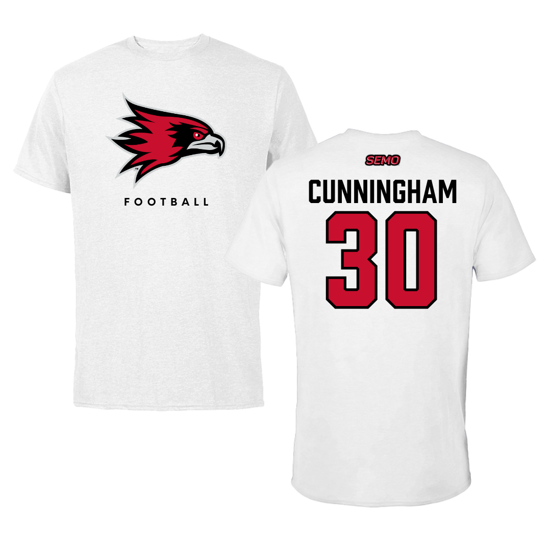 Southeast Missouri State University Football White Tee  - #30 Judd Cunningham