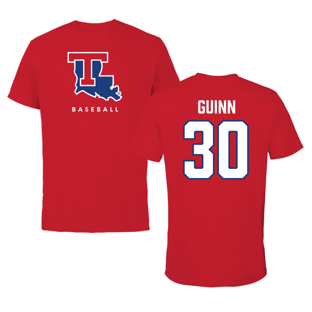 Louisiana Tech University Baseball Red Tee  - #30 Hutson Guinn