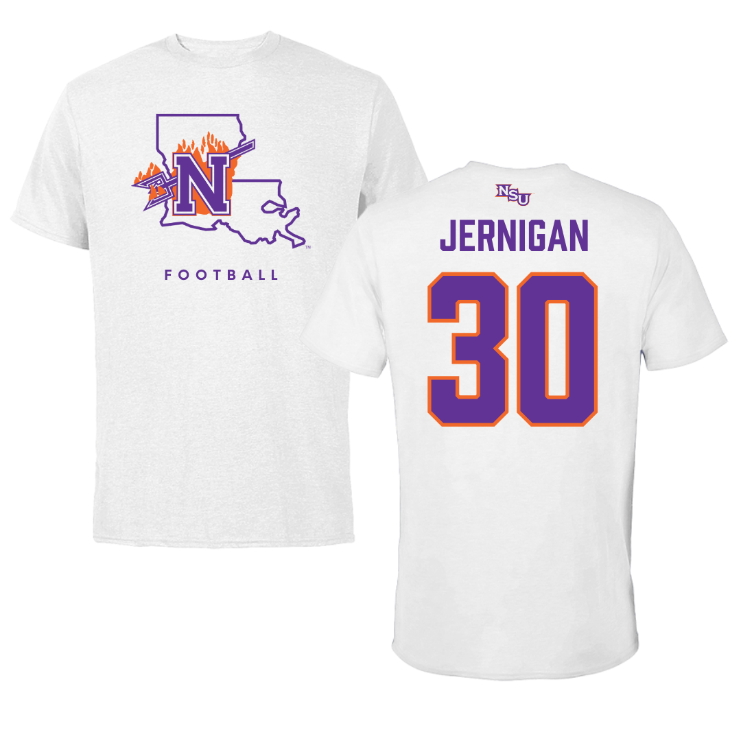 Northwestern State University Football White Tee  - #30 Micah Jernigan