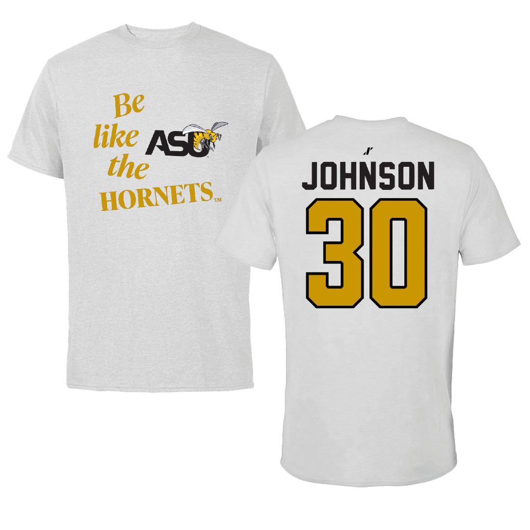 Alabama State University Football Light Gray Be Like Us Performance Tee - #30 Ethan Johnson