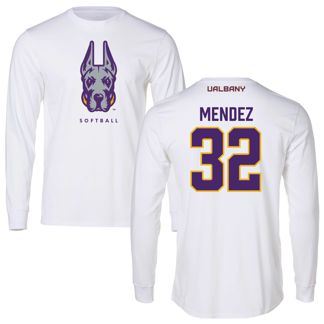University at Albany Softball White Long Sleeve  - #32 Natasha Mendez