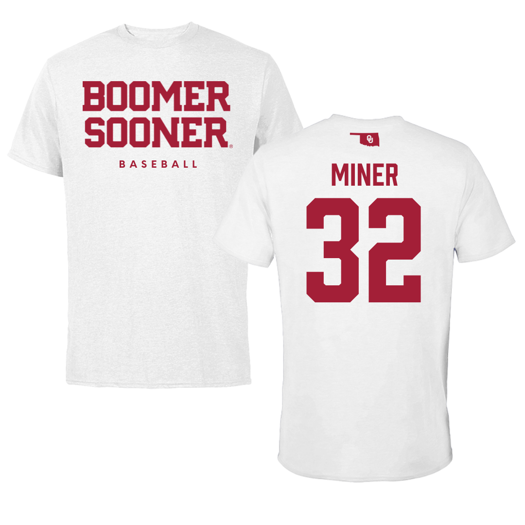 University of Oklahoma Baseball White Tee  - #32 Jace Miner