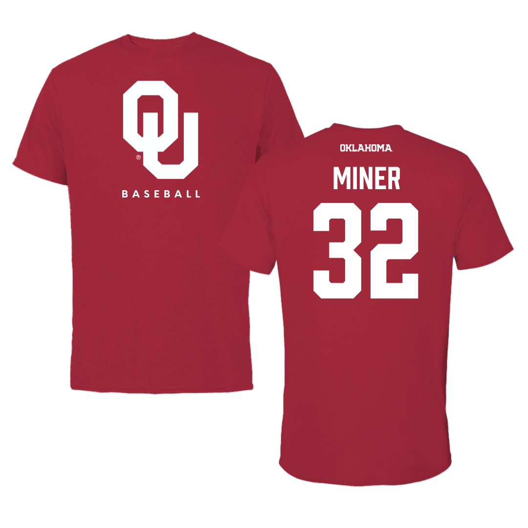 University of Oklahoma Baseball Crimson Tee  - #32 Jace Miner