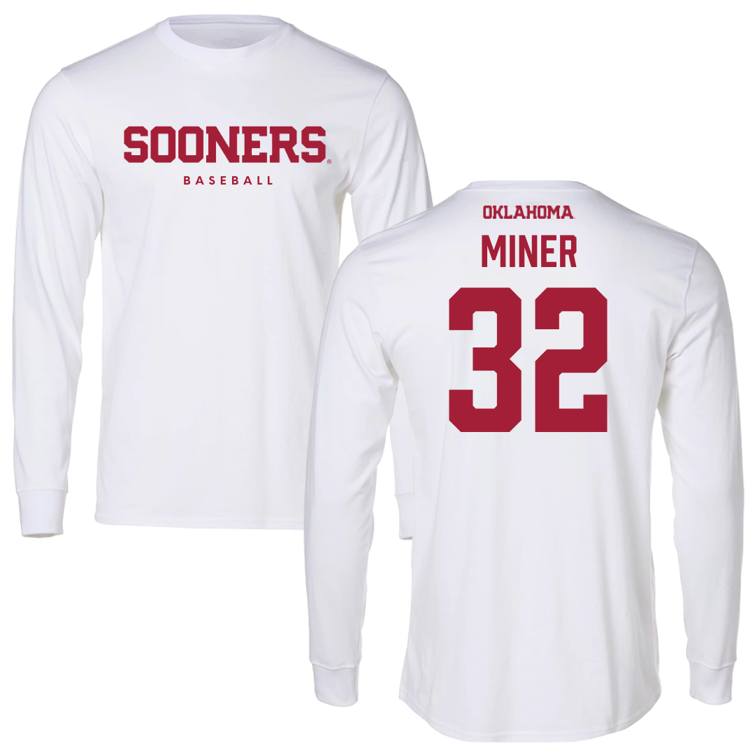 University of Oklahoma Baseball White Sooners Long Sleeve  - #32 Jace Miner