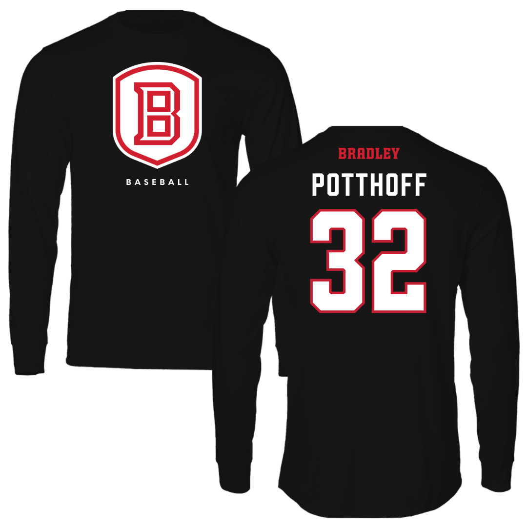 Bradley University Baseball Black Shield Long Sleeve - #32 Anthony Potthoff
