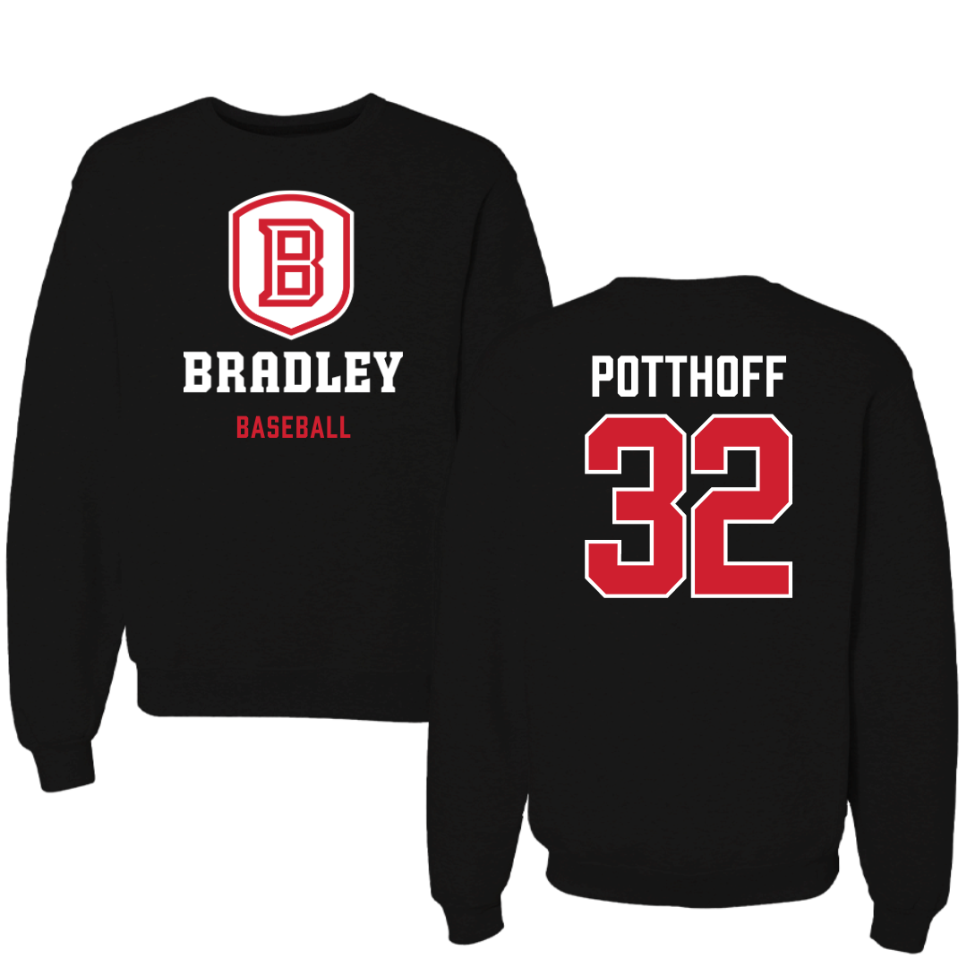Bradley University Baseball Black Block Crewneck - #32 Anthony Potthoff
