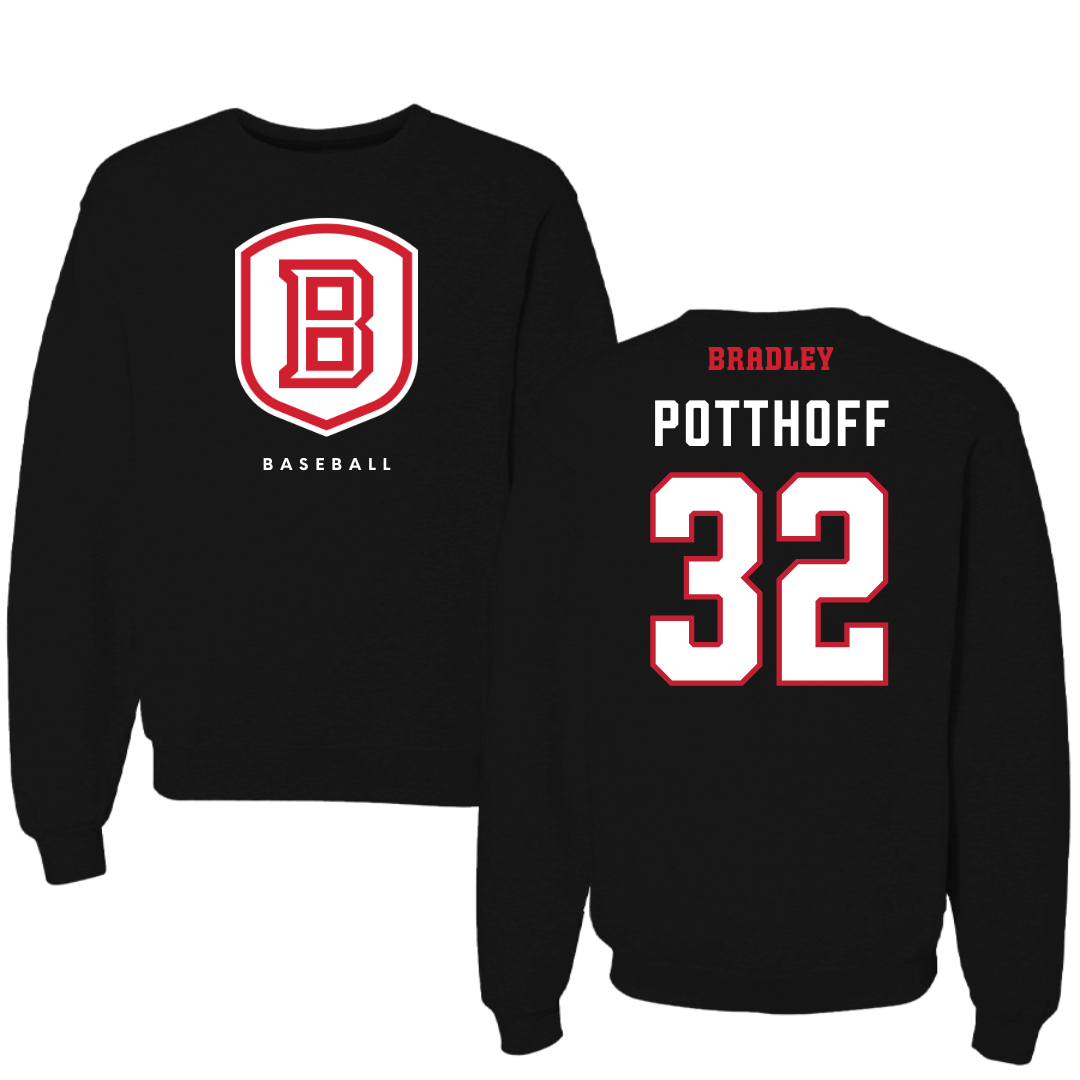 Bradley University Baseball Black Crewneck  - #32 Anthony Potthoff