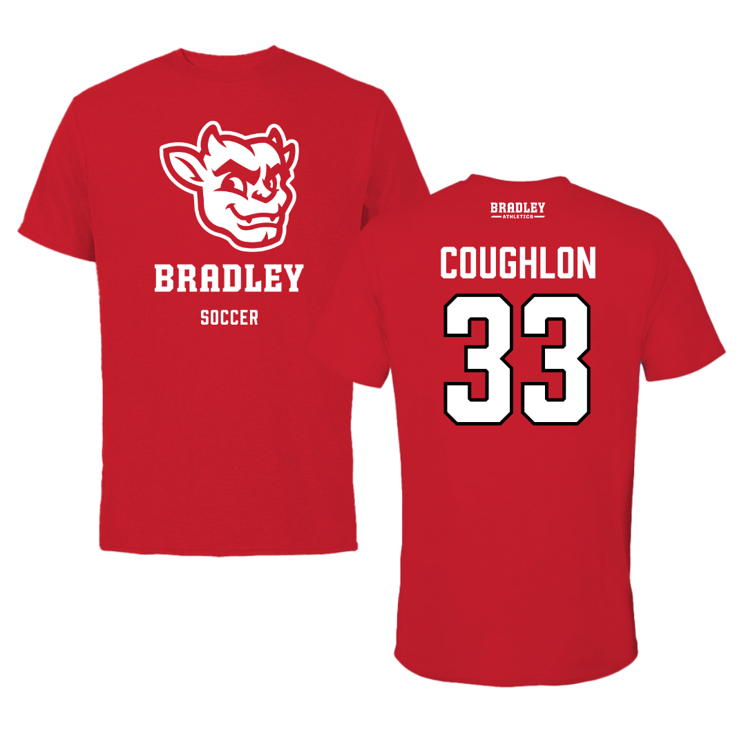 Bradley University Soccer Red Mascot Tee  - #33 Mitch Coughlon