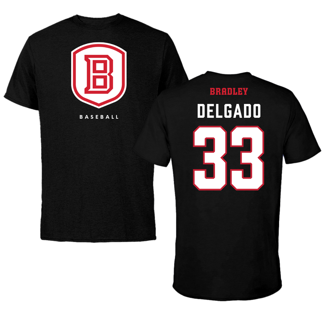 Bradley University Baseball Black Shield Tee - #33 Logan Delgado