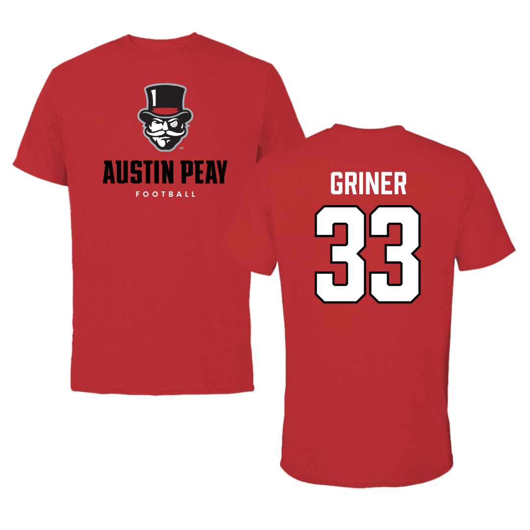 Austin Peay State University Football Red Mascot Tee - #33 Jackson Griner