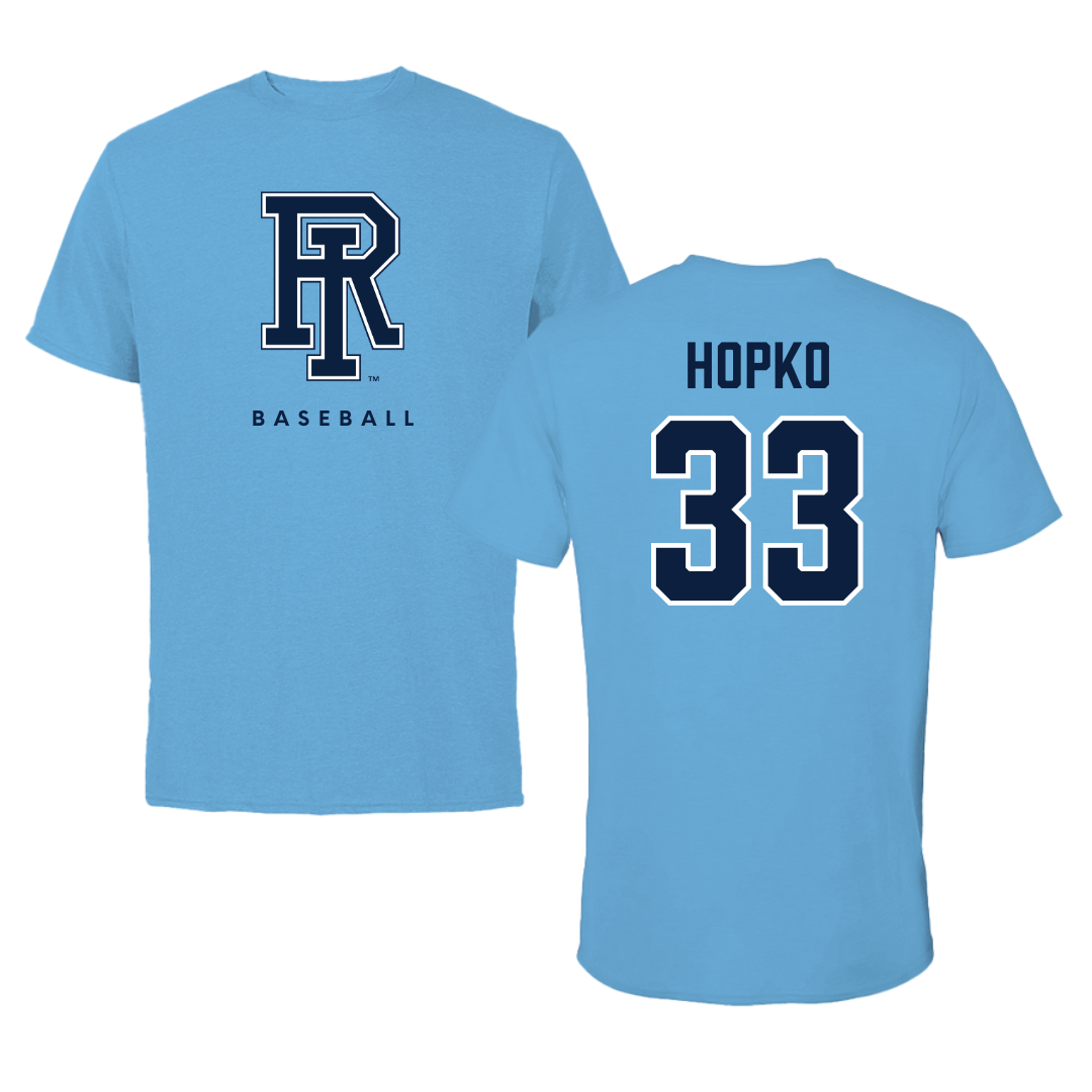 University of Rhode Island Baseball Carolina Blue Tee  - #33 Jack Hopko