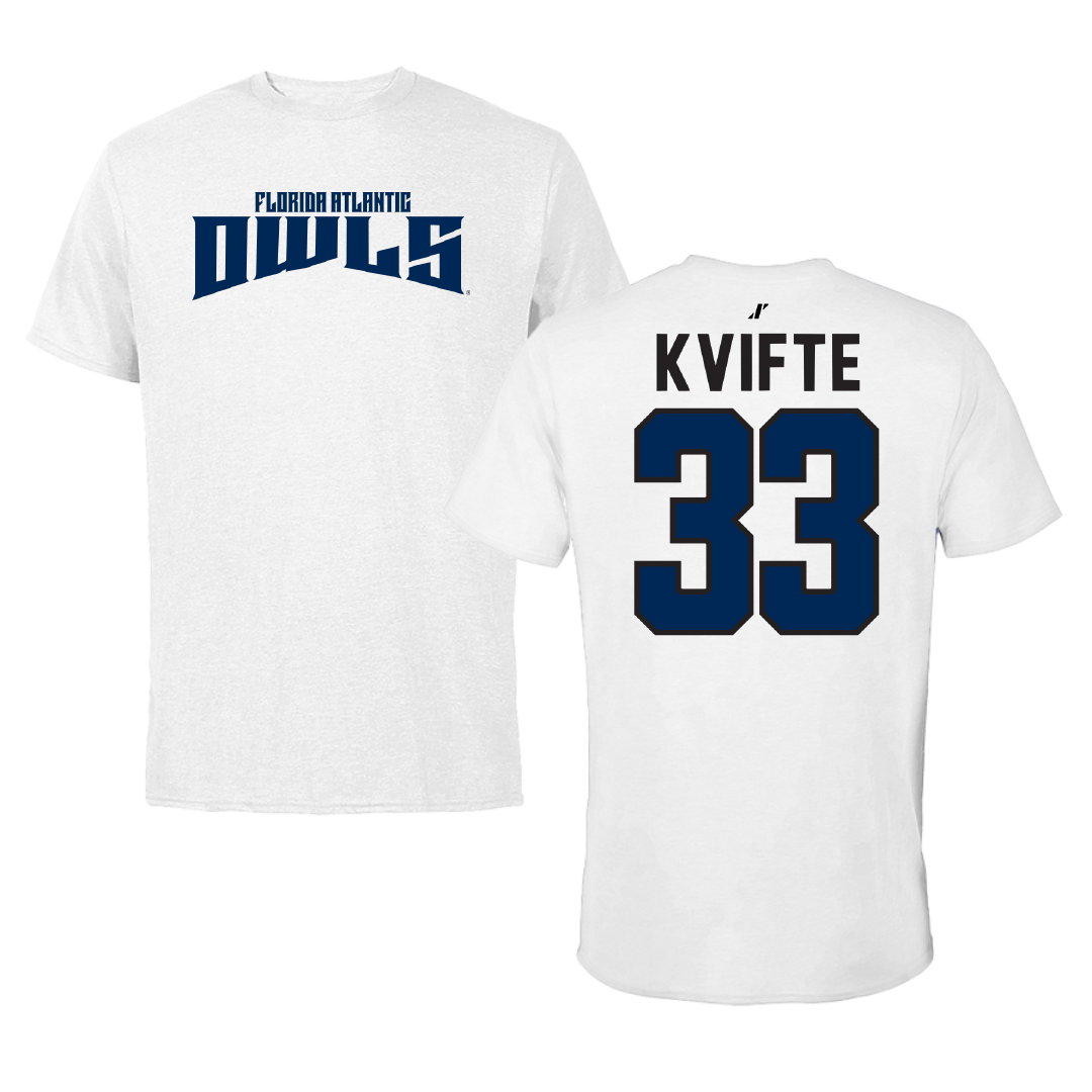 Florida Atlantic University Soccer White Classic Tee - #33 Noah Kvifte