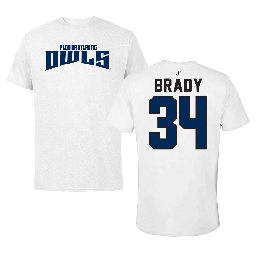 Florida Atlantic University Baseball White Classic Performance Tee - #34 Carter Brady
