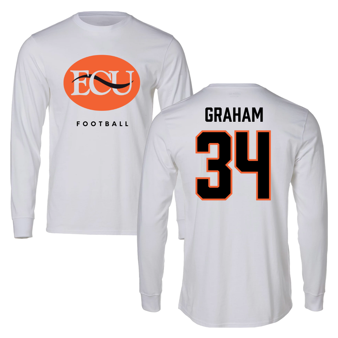 East Central University Football White Long Sleeve  - #34 Joshua Graham
