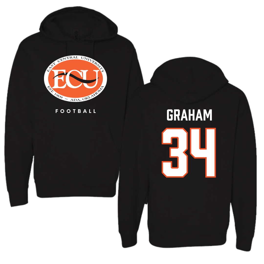 East Central University Football Black Hoodie  - #34 Joshua Graham
