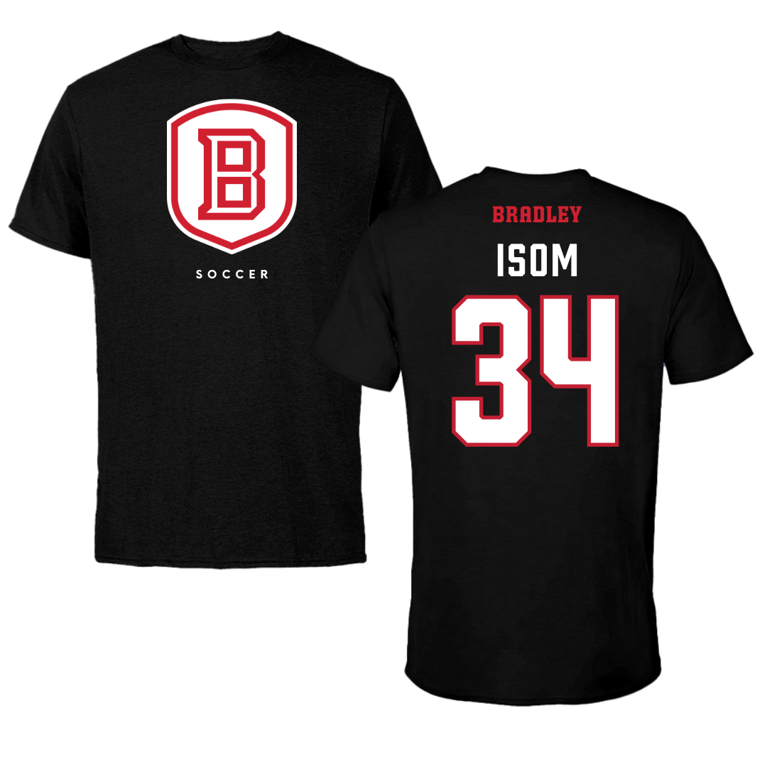 Bradley University Soccer Black Shield Tee - #34 Nathaniel Isom
